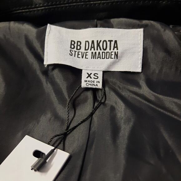 BB Dakota Steve Madden Womens Faux Leather Biker Moto Jacket XS Black Pearl Stud - Picture 7 of 10